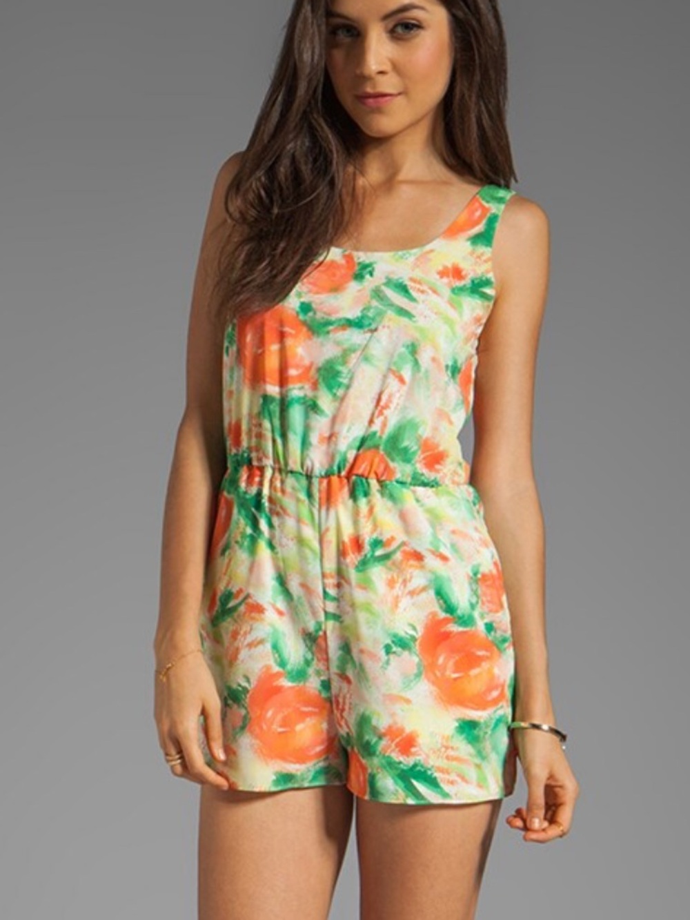 ·Alice and Olivia· Orange and Green Abstract Floral Naleigh Romper Size 4